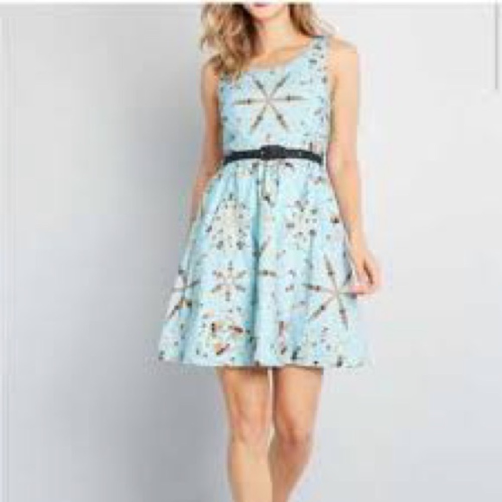 MODCLOTH  DUpENNY dress blue swimming pool ladies sleeveless fit and flare NWT